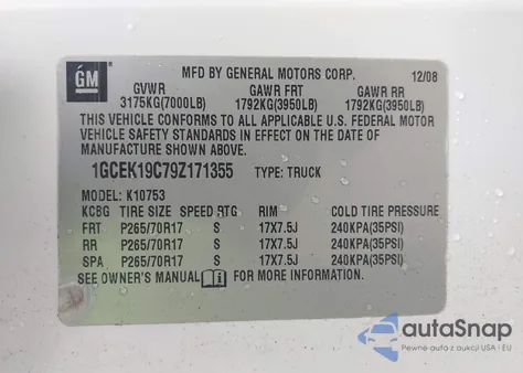 2009 Chevrolet Silverado 1500 Work Truck из США, поврежденный, VIN 1GCEK19C79Z171355